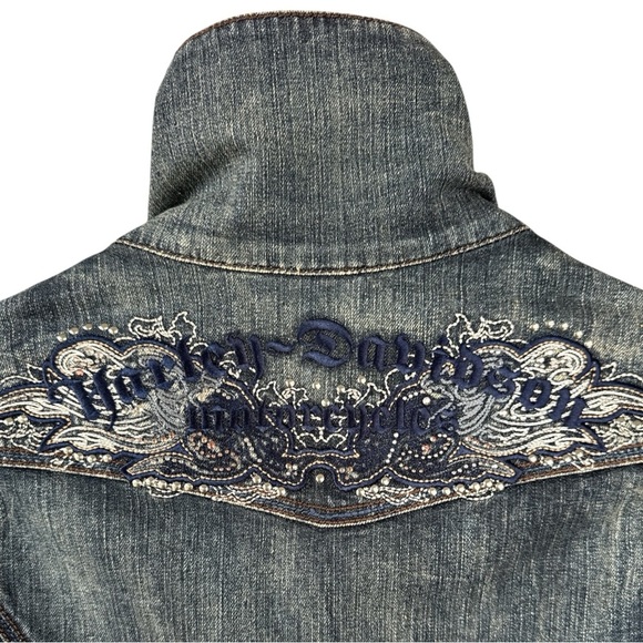 Harley Davidson Womens Denim Jacket With Embroidered Logo Size Small - Picture 3 of 7